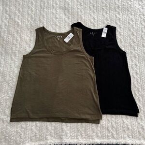Ann Taylor Loft Cotton Tank Tops - Lot of 2 - Size Medium - Black & Olive - NEW